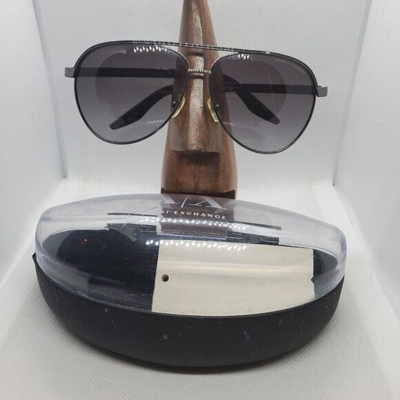 Armani Exchange Gray & Black Aviator Sunglasses & Case - Picture 1 of 15